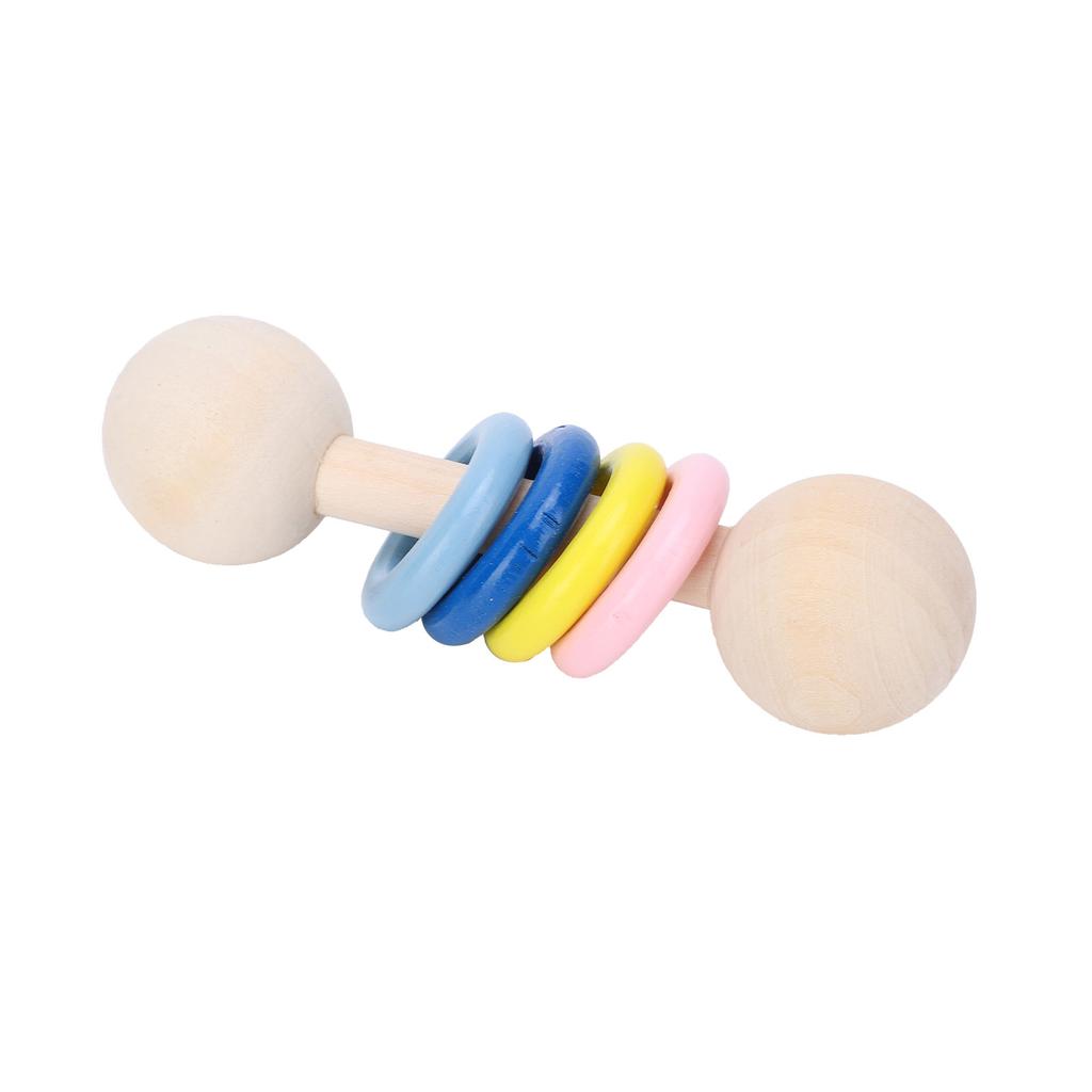 Wooden Rattle Colorful Rings Grasp Training Color Perception Baby Educational ToyFour Rings