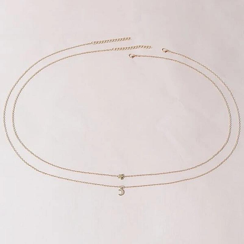 Fashion street shot sexy hip hop body chain, simple double star moon pendant waist chain