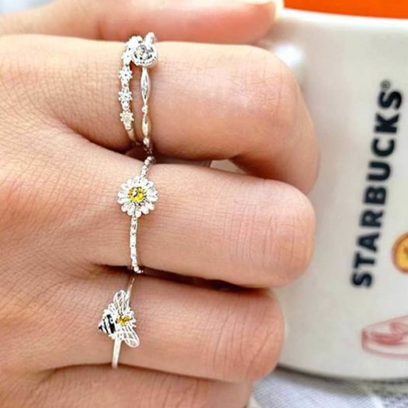 Ollia Natural Rough Diamond Honey Bee Silver Ring