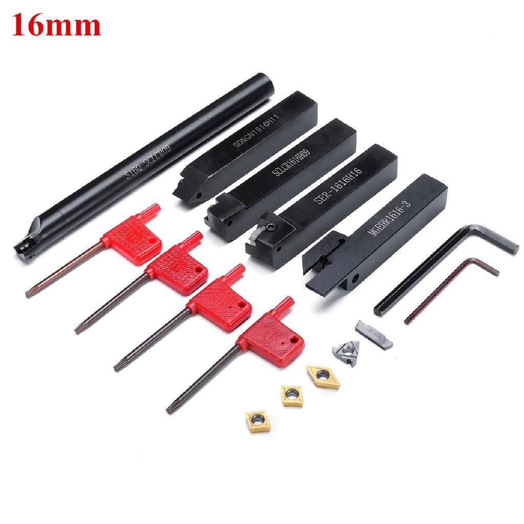 Zestaw narzędzi do toczenia z trzpieniem 16 mm, 5 sztuk z ostrzem i kluczem do tokarki stołowej i narzędzia tokarskiego CNC