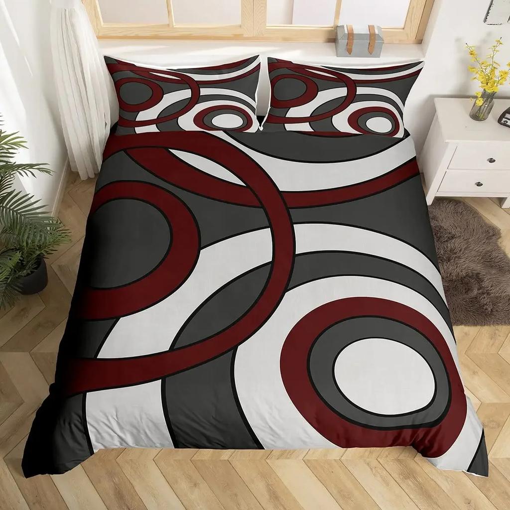 Circle Duvet Cover Geometry Bedding Set Abstract Swirls Stripe Line Art Comforter Cover Retro Patchwork Geometric Bed Set