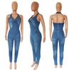 Europäischer und Amerikanischer Stil Schlankmachender Ärmelloser Neckholder Jumpsuit Jeans