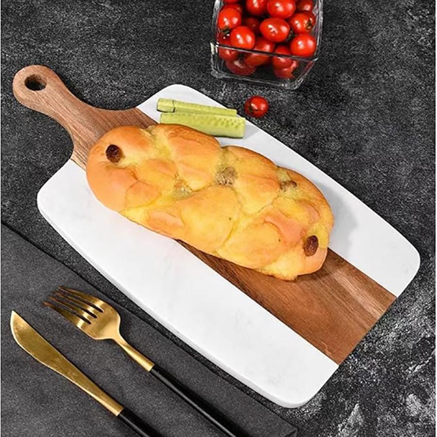 Acacia Wood Marble Splicing Style Cutting Board Serving Board for Steak Fruits With Handle Non-Slip Cutting Board for Kitchen