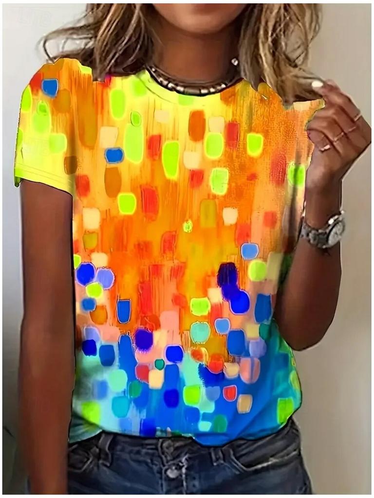 Women's Oil Painting 3D Prints T-Shirt Hawaiian Short Sleeve Tee Tops O-Neck T-Shirt Summer Hawaii Women's Clothing