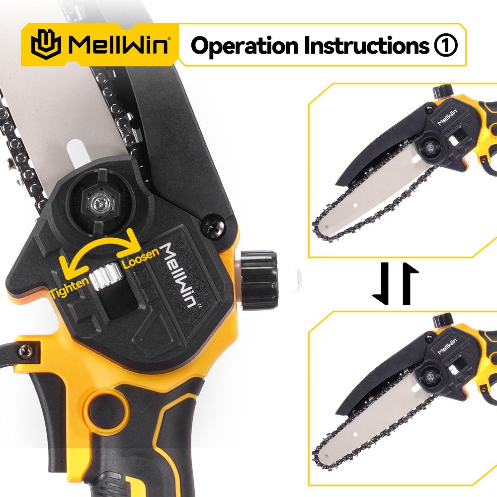 MELLWIN Perche télescopique 200cm Électrique sans balais Tronçonneuse 6 pouces Cisailles pour hautes branches Outil de jardinage pour batterie 18V 21V