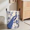 1pc, New Chinese Style Blue Peacock Pattern Dirty Clothes Basket, Household Laundry Basket for Organizing Miscellaneous Items, Foldable Dirty Clothes 