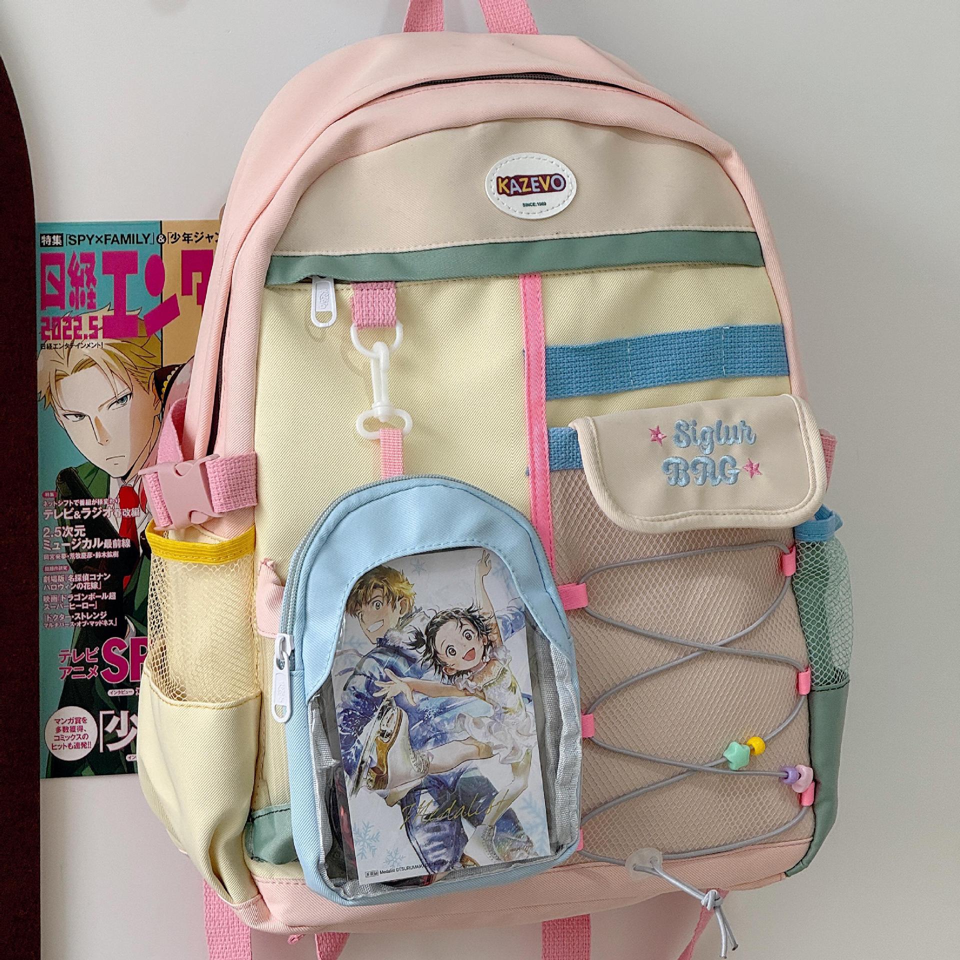 

Новый студенческий стиль милый нишевый дизайн школьная сумка японский контрастный цвет дофаминовый рюкзак маленький свежий рюкзак розовый