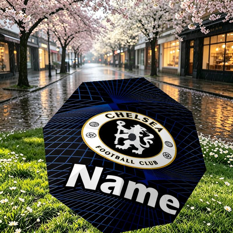 Custom Name Personalized football club F.C Print Umbrella, Auto Open Close, 8‑Rib Sturdy Frame, Commute Camping Hiking Use, Birthday Gift