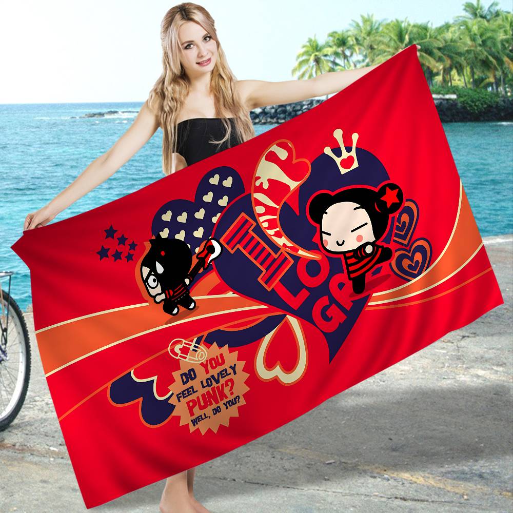Animation Series P-Pucca Microfiber Printed Beach Towel Mountain Climbing Yoga Beach Swimming Running Absorbent Soft Towel