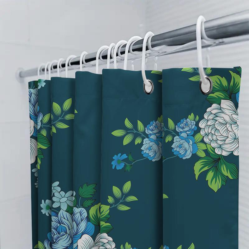 Modern Blue Green Shower Curtain Bathroom Decor Floral Print Waterproof Fabric Bath Room Decoration Custom Size Available -