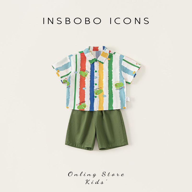 Insbobo Boys  Summer Outfit, Boys  Suit, Children s Shirt Two-Piece Set, Versatile Baby Clothing, Summer Clothes, Trendy Color bar 100