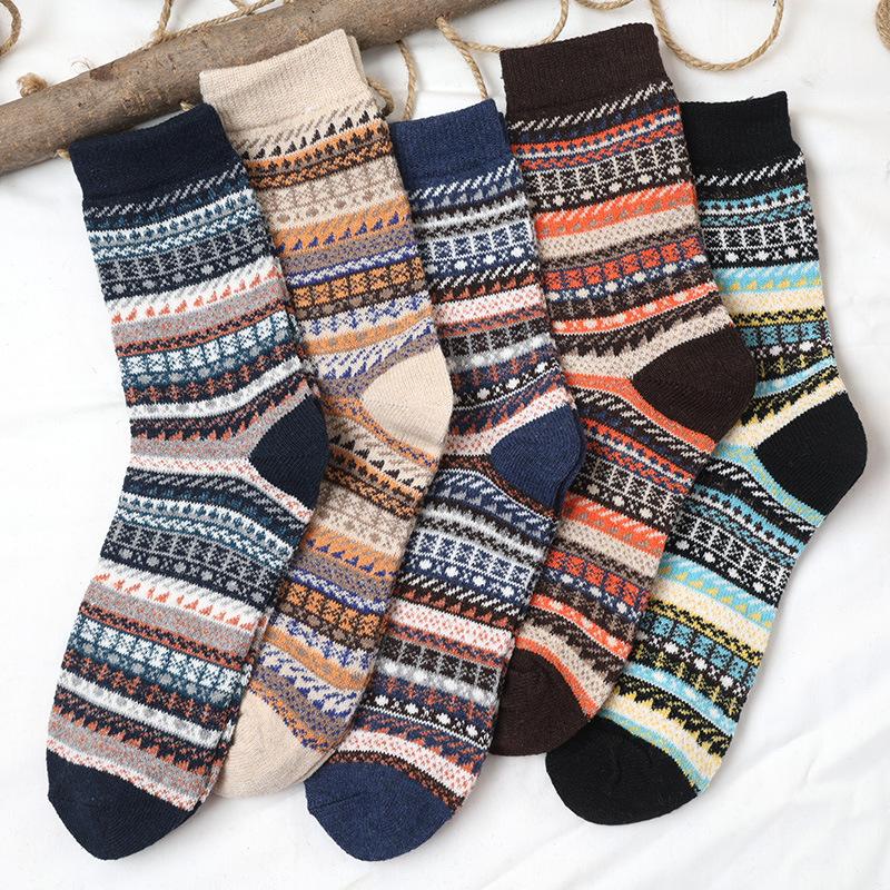 5 Pairs of Wool Socks, Double Thick Needle Socks, Cross Flower Women's Socks, Mid Tube Socks, Woolen Socks, Warm and Thick