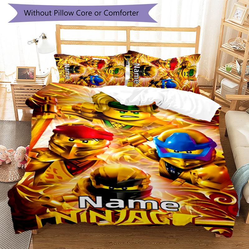 3pcs Custom Name Cartoon Lego Ninjago Bedding Set Duvet Cover Closure Includes 1 Duvet Cover & 2 Pillowcases for All Seasons Bedroom Decor