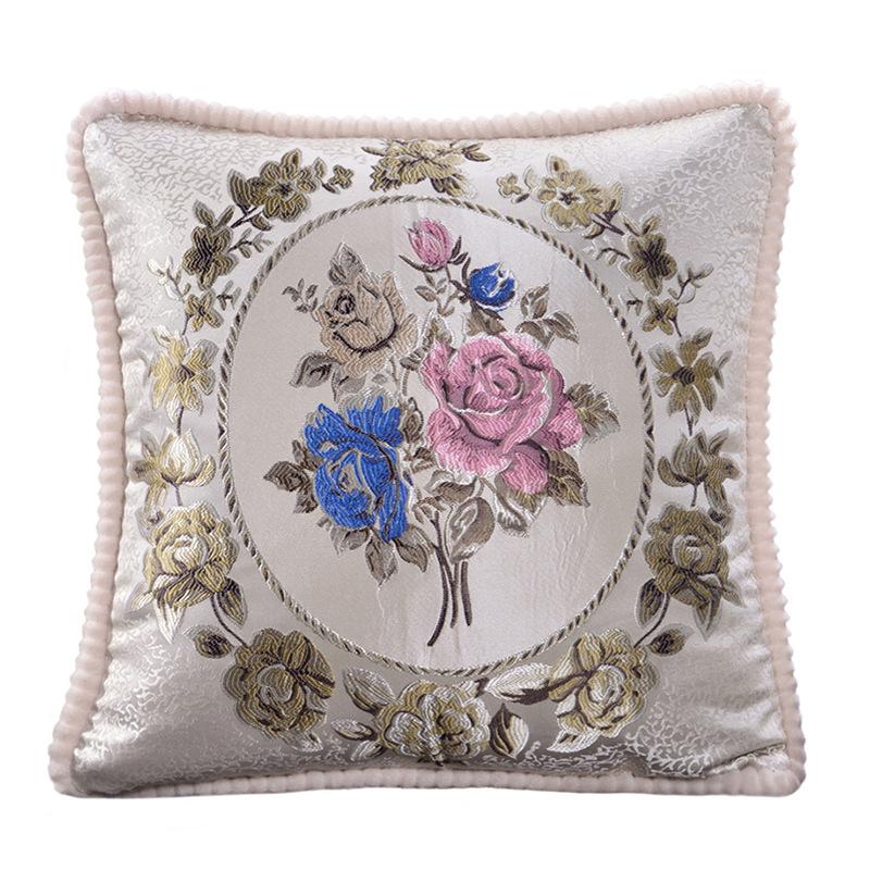 Autumn and Winter Home European Jacquard Pillow Cover with Flower Pattern Sofa Cushion Soft Package Headrest Hug Pillow Cover (No Pillow Core)
