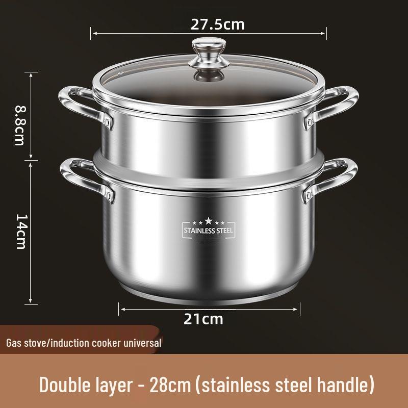 Stainless Steel Double Layer Soup Pot and Steamer for Gas & Induction Cooktops