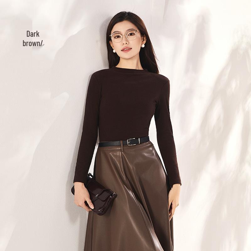 Women's Slim-Fit Tencel Wool Knitted Long Sleeve High Neck Shirt