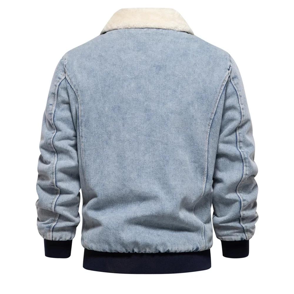 European and American Trendy Youth's New Pure - Color Washed Lapel Fleece - Lined Denim Jacket for Autumn and Winter S-XXL
