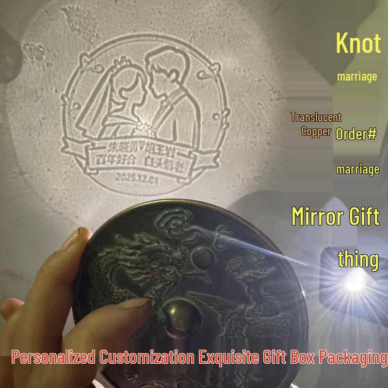 

Handmade Translucent Copper Mirror with Dragon & Phoenix Design: Wedding Engagement Gift Customization Available