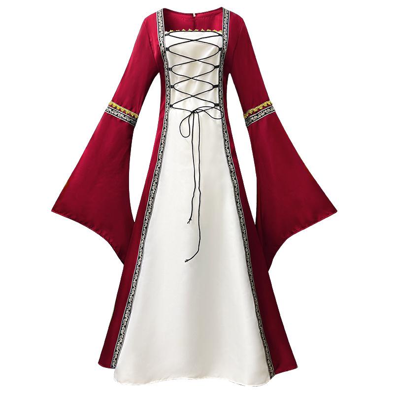 2026 Gothic Retro Medieval Lace-up Ruffle Dress - Long Sleeve Women's Performance Costume