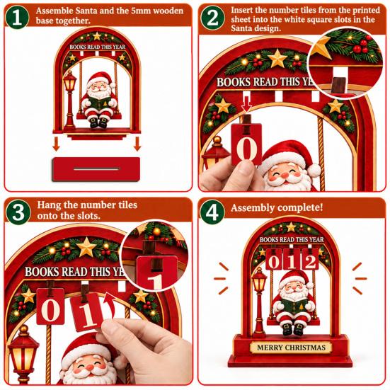 Creative Christmas Present Wooden Moon Swing Countdown Calendar, Tabletop Holiday Seasonal Ornament Decoration Ornament, Festive Home Decor Craft Gift