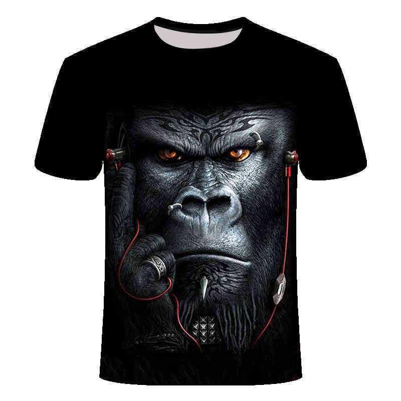 Animal Digital Print Men'S Short Sleeve, Funny Gorilla 3D Short Sleeve Summer T-Shirt Loose Tume