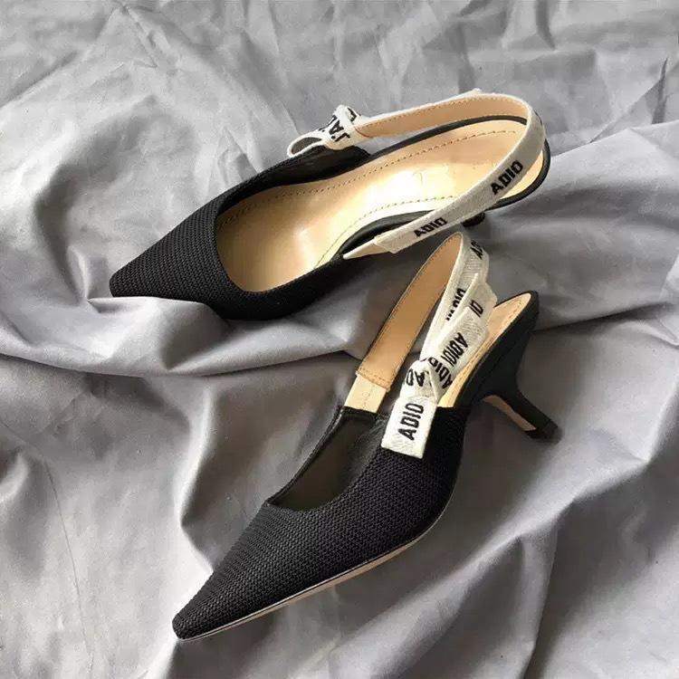 Sandali a punta con tacco gattino a righe in maglia con fiocco da donna D Brand