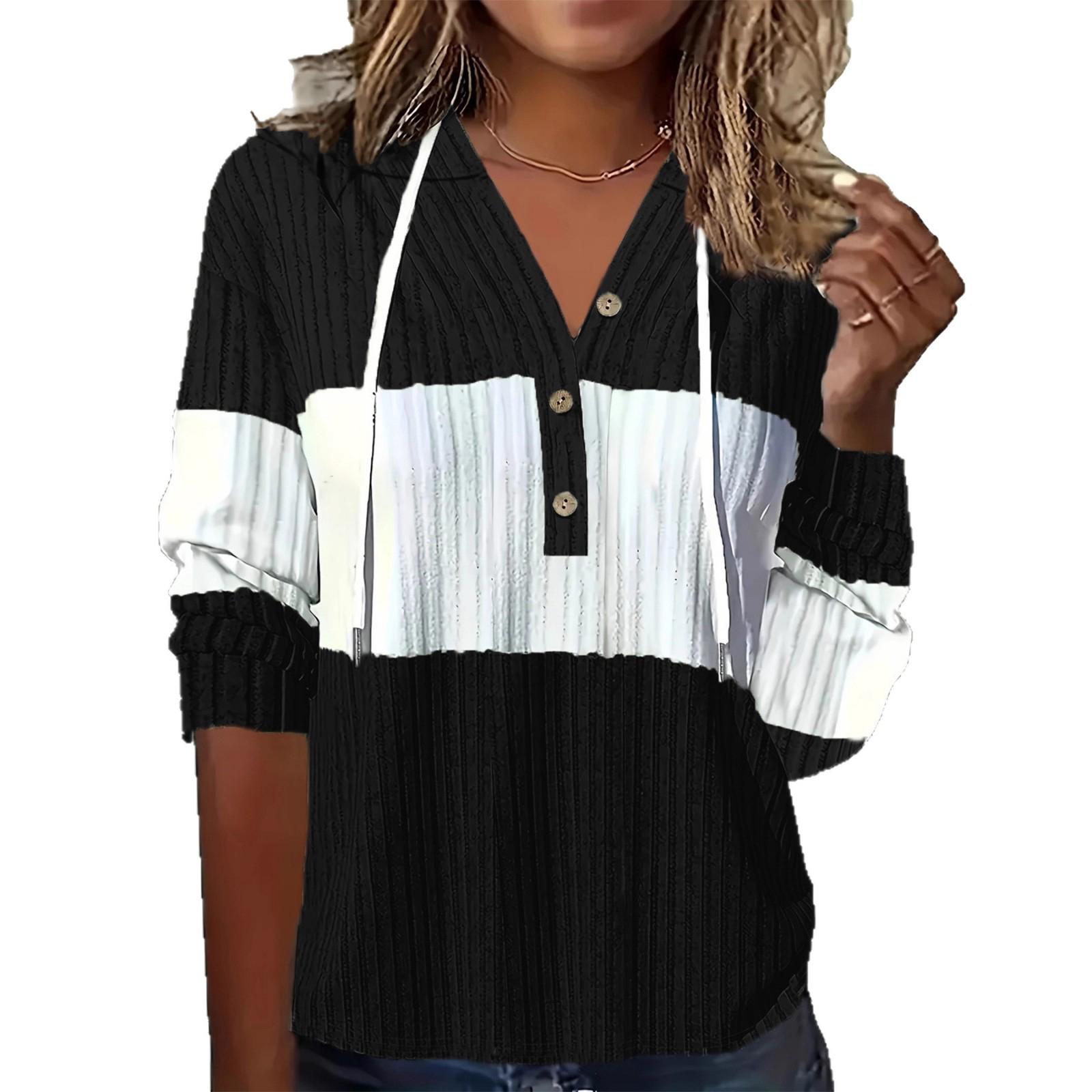 Women s Casual Patchwork All, Hooded T,shirt Top L