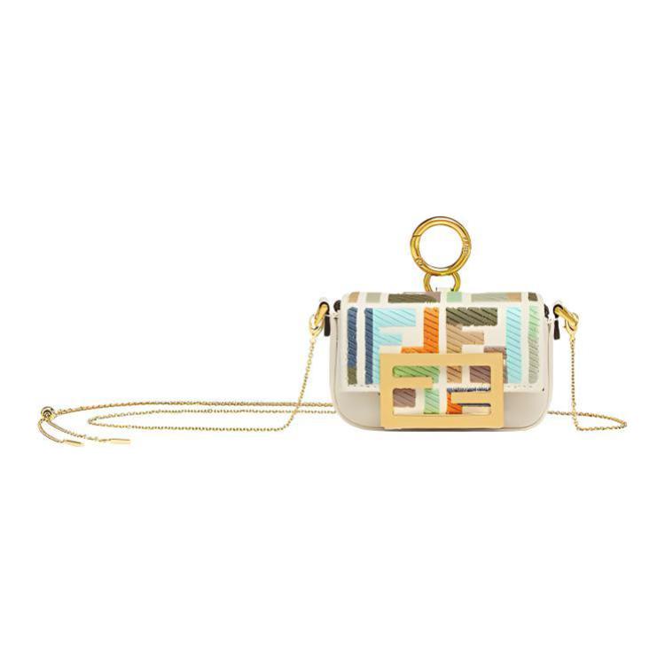 

Fendi Baguette Gold-Plated Metal Accessories Canvas And Leather Detail Mini Handbag Women Handbag Multicolor 7AS045-ANS5-F1L2D Gift Set(Basic Set+Box+Shopping Bag)