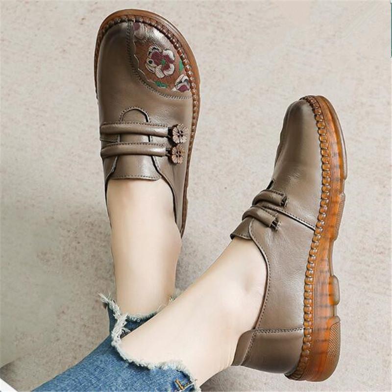 

Модная женская обувь из коровьей кожи, натуральная кожа, ручная работа, женская ретро обувь на плоской подошве для мамы, комфортная, с мягкой подошвой из коровьего сухожилия, женская кожаная обувь 36