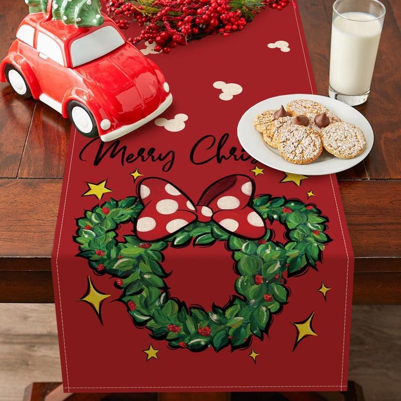Festive Christmas Table Runner & Placemats Set - Cute Cartoon Print Heat-Resistant Coasters for Party Decor