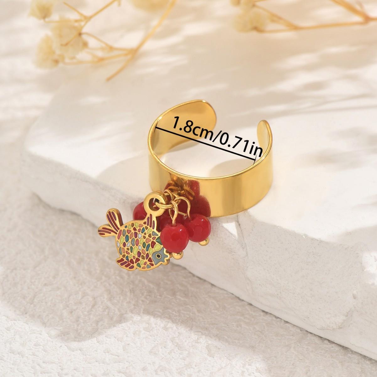 Геометричный дизайн капли рыбы, открытое кольцо на указательный палец, инкрустированное драгоценными камнями