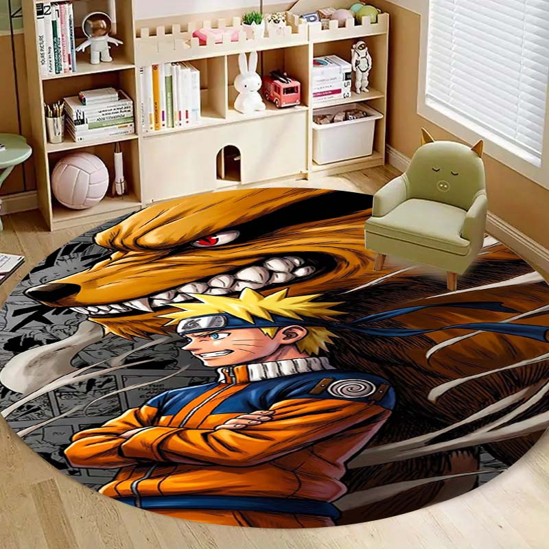 Popular Anime Naruto Circular Carpet Fashion Pattern Soft Plush Rug Non-Skid Mat For Boys Kids Bedroom Living Room Home Decor