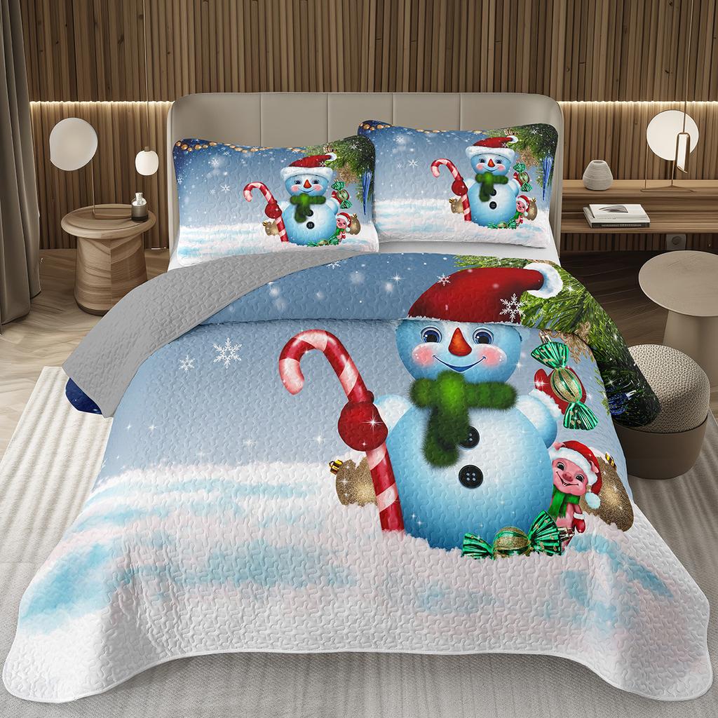 Copriletto Buon Natale, Set Copriletto Pupazzo di Neve Kawaii Queen/Full per Camera da Letto Bambini Ragazzi Ragazze, Set Piumino Tema Natale Cartone Animato