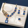 Leopard Blue Diamond Jewelry Set Gold Plated Panther Pendant Choker Earrings Ring Wild Luxury Women Accessories