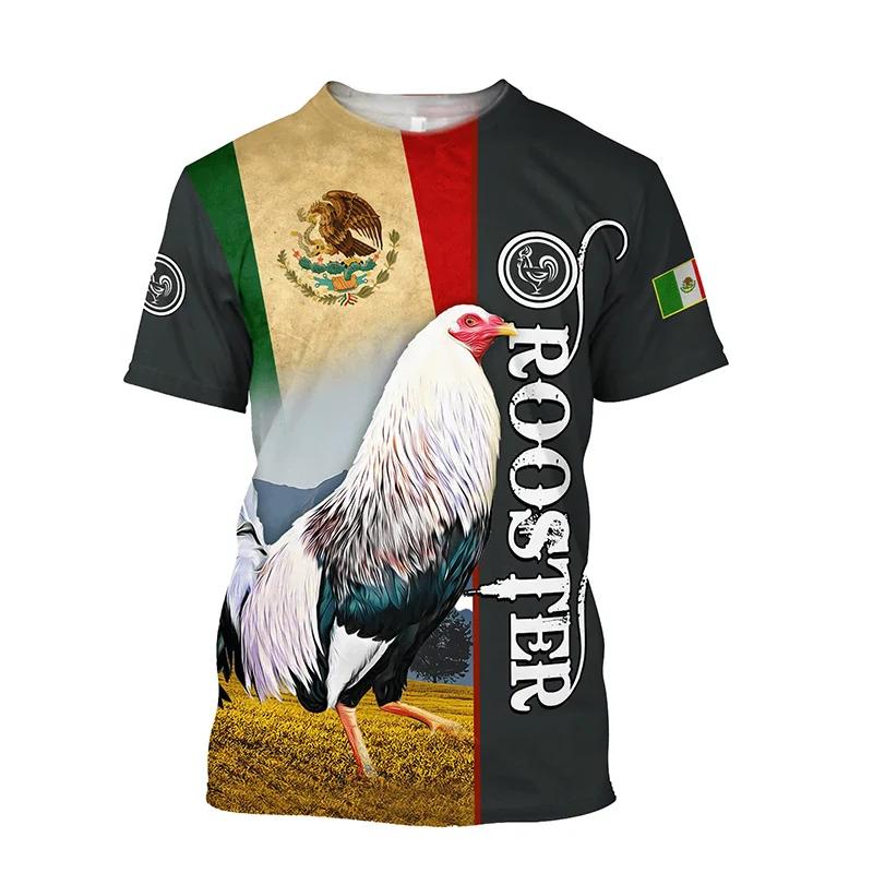 Lustiger Hahn 3D-Druck Herrenmode Colorblock Bequemes Atmungsaktives T-Shirt, Neues Lässiges Rundhals Kurzarm T-Shirt für Frühling Sommer Herrenbekleidung