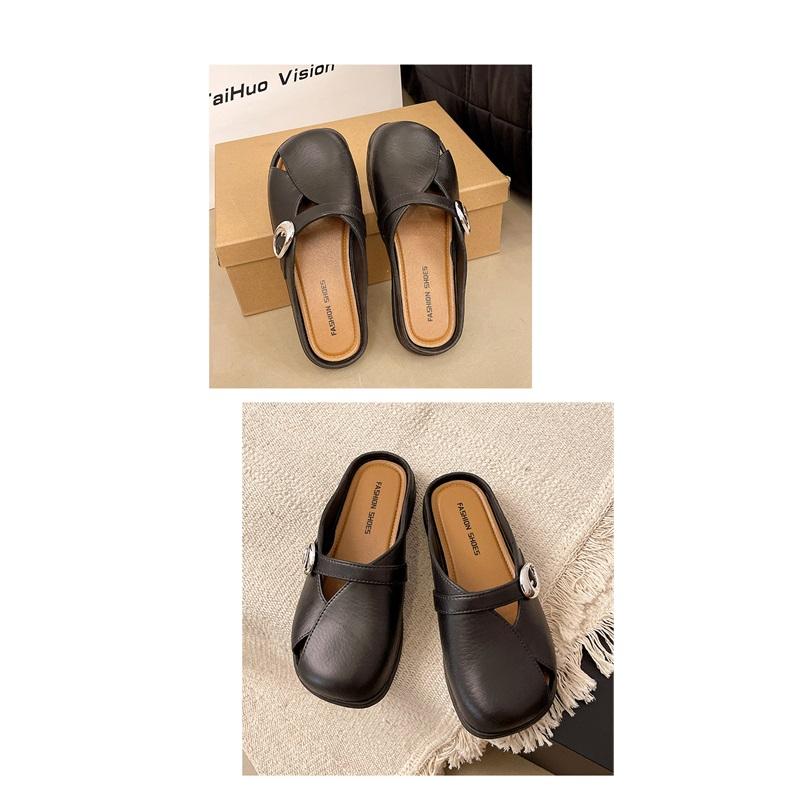 Women's Summer Mules Flat Shoes Fashion Square Toe Slip-on Slippers