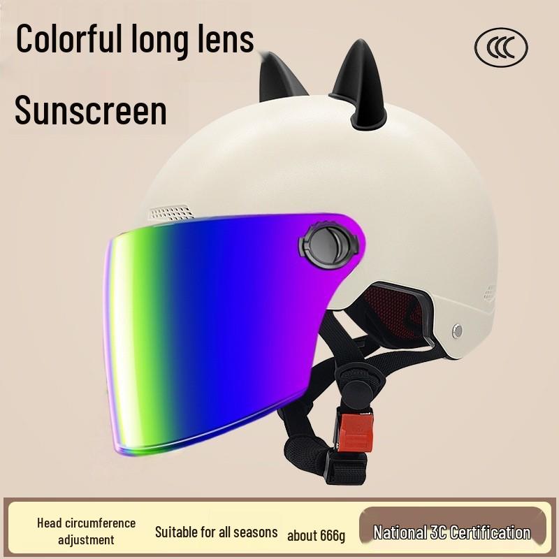 3C Certified Unisex Cat Ear Electric Bike Helmet, Sun Protection, All-Season Safety