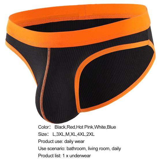 Men Briefs Ribbed Good Stretch Big Pouch Low Waist Color Block U Convex Close Fit Underpants Panties for Honeymoon