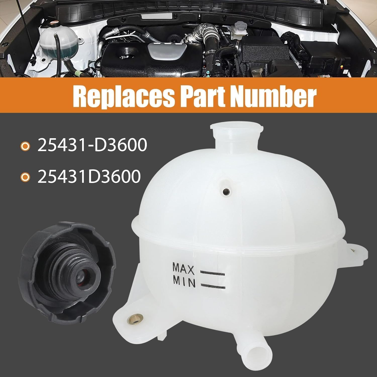 25431D3600 Engine Coolant Overflow Reservoir Bottle/Tank with Cap Fit for Hyundai Tucson 1.6L 1956CC / 2.0L 1999CC 2016-2021 Replace # 25431-D3600
