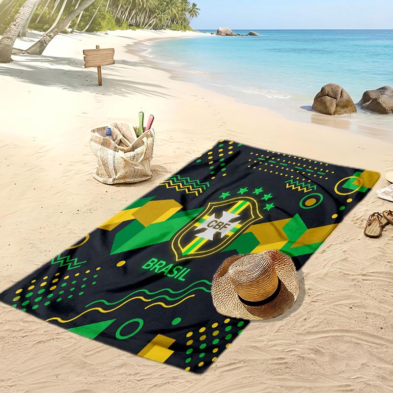 Brasilien Fußball Druck Strandtuch Schnelltrocknend Super Saugfähig Weiches Badetuch zum Schwimmen Strand Reisen Fan Souvenir Geschenk