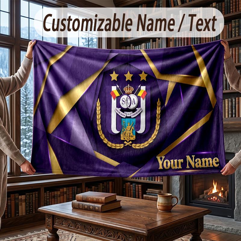 Custom Name Flannel Throw Blanket Anderlecht FC Logo Pattern Warm Home Decoration
