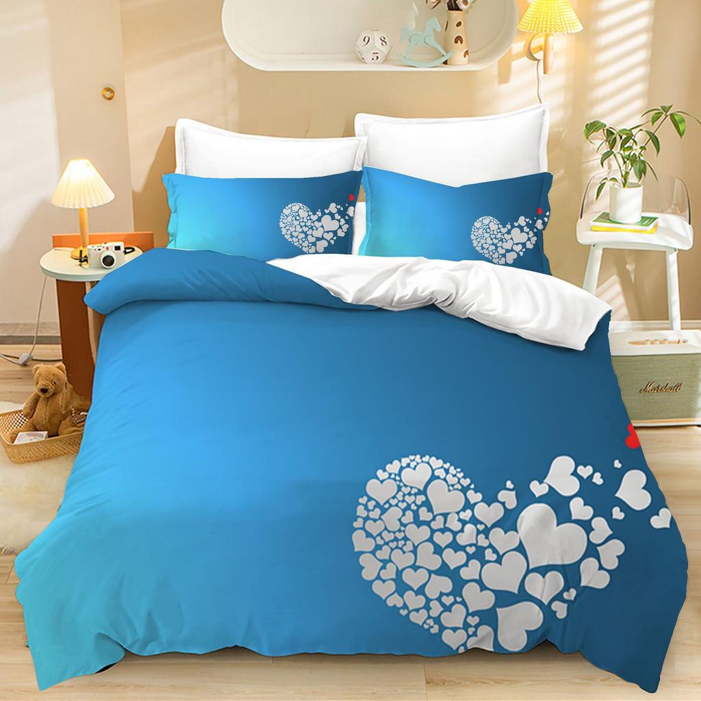 Home Textiles Three-Piece Valentine'S Day Blue Cartoon Digital Printing Quilt Pillowcase Bedding