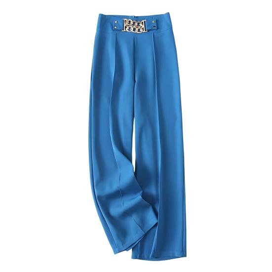 Women Suit Pants High Waist Straight Wide Leg Long Pants with Pockets Solid Color