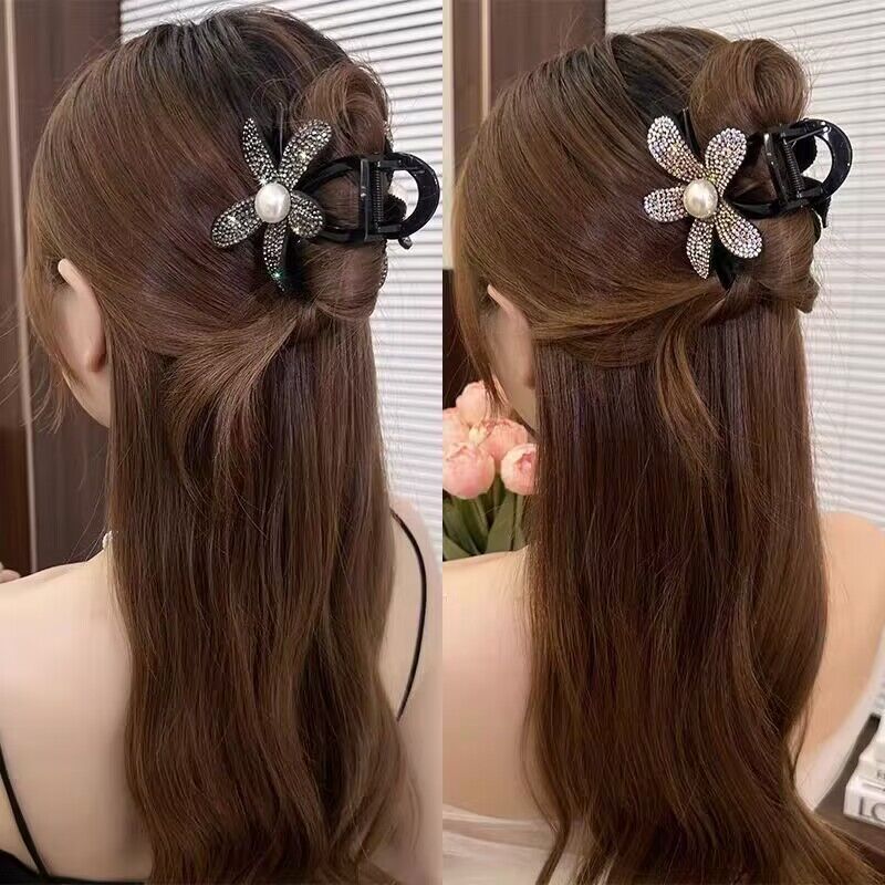 Neuer koreanischer Strass Haarspangen-Clip Stirnband Elegante Blume Haar-Krabbe Haarklammern für Damen Kopfschmuck Haarschmuck Pferdeschwanz Haarspangen