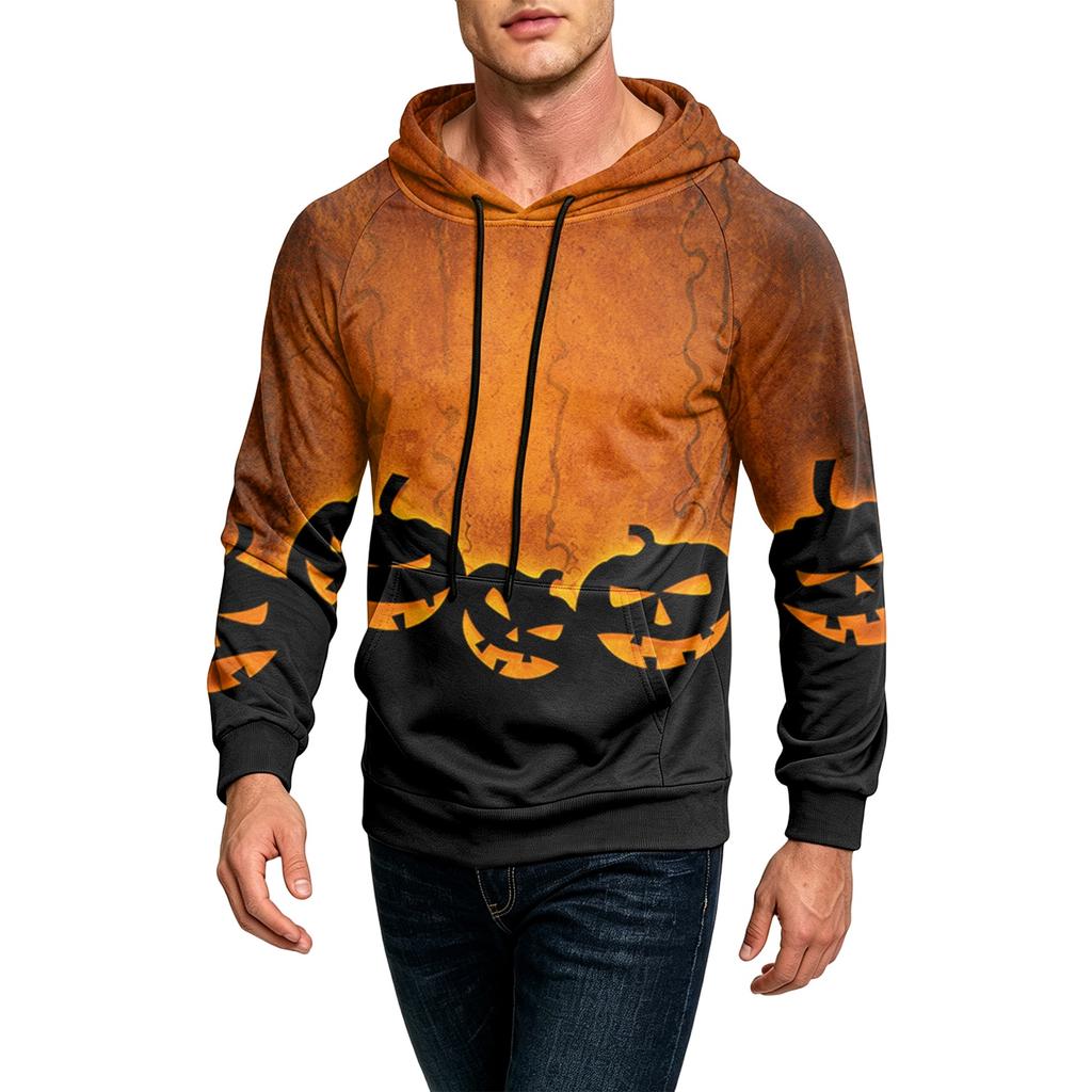 Men's Casual Loose Fit Hoodie with Pocket, Drawstring and Printed Design
