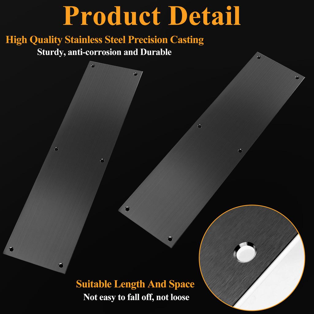 2 Pcs Push Door Plate 16X4 Stainless Steel Door Push Plate Door Kick Plate Black,Brushed Doorplate Door Proection Metal Plate