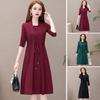 Vestido feminino falso de duas peças, estilo formal elegante, alça de amarrar, tamanho grande, manga comprida, vestido de deslocamento, linha A, vestido midi de escritório