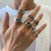 7Pcs/Set Goth Carved Heart Poker Antique Silver Color Rings for Men Vintage Geometric Knuckle Street Ring Accessories Steampunk
