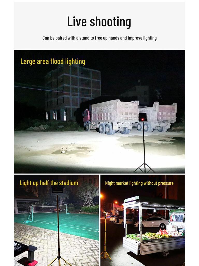 Portable LED Floodlight with Telescopic Stand for Emergency, Engineering, and Night Market Use.