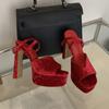 2025 Summer Peep Toe Platform Wedges Women Gladiator Sandals Sexy Ankle Strap Velvet 15cm Ultra High Heels Banquet Shoes